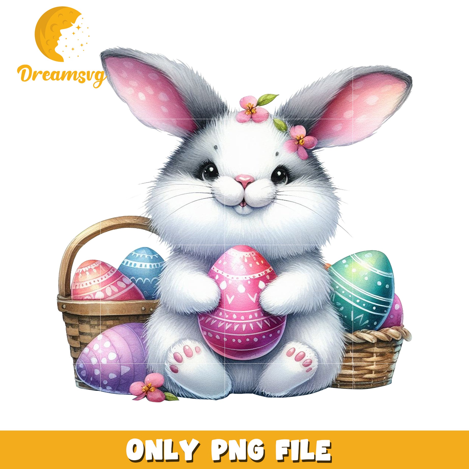 Cute Easter Bunny with Colorful Eggs PNG Image Download