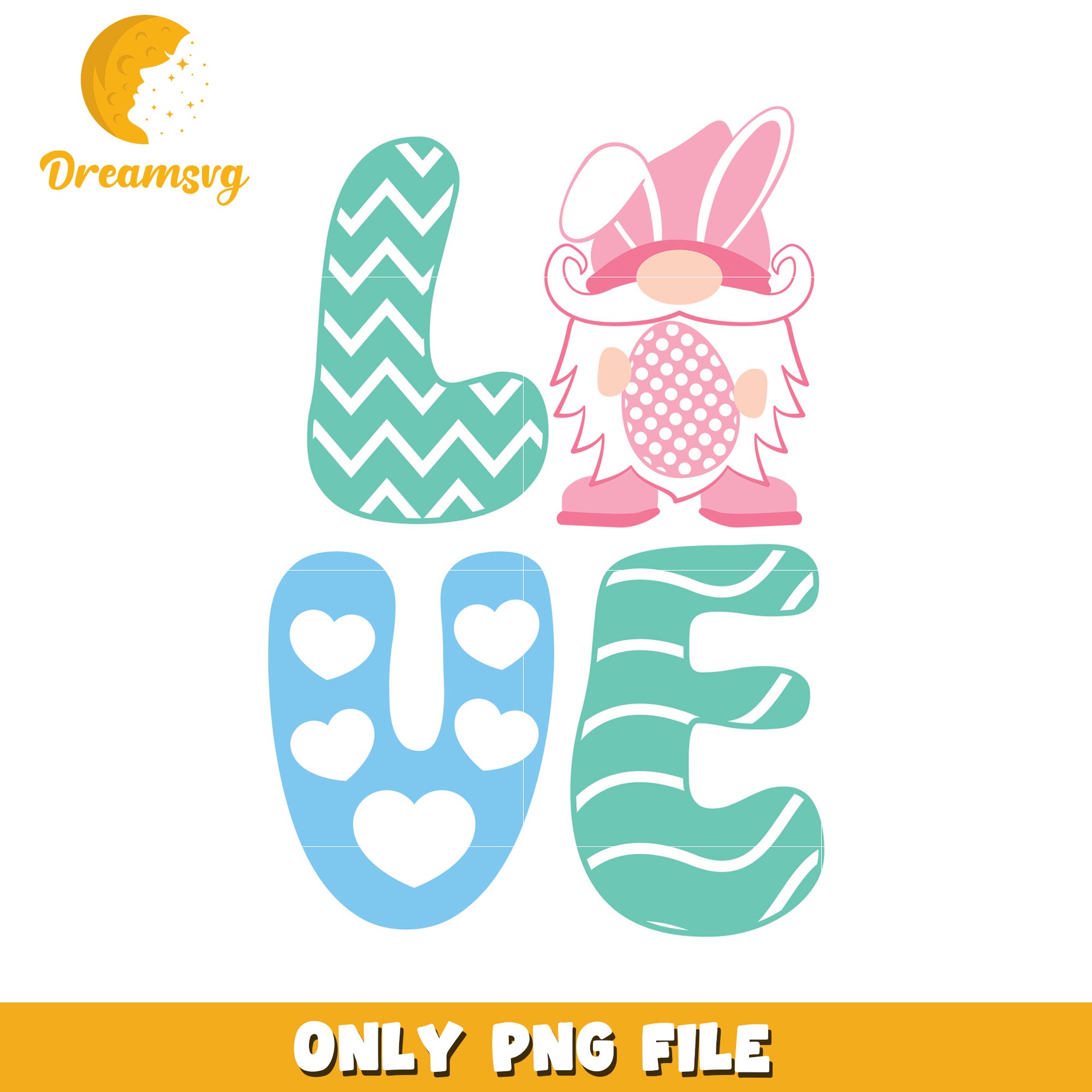 Cute Easter Gnome Love Design for Spring Decor PNG