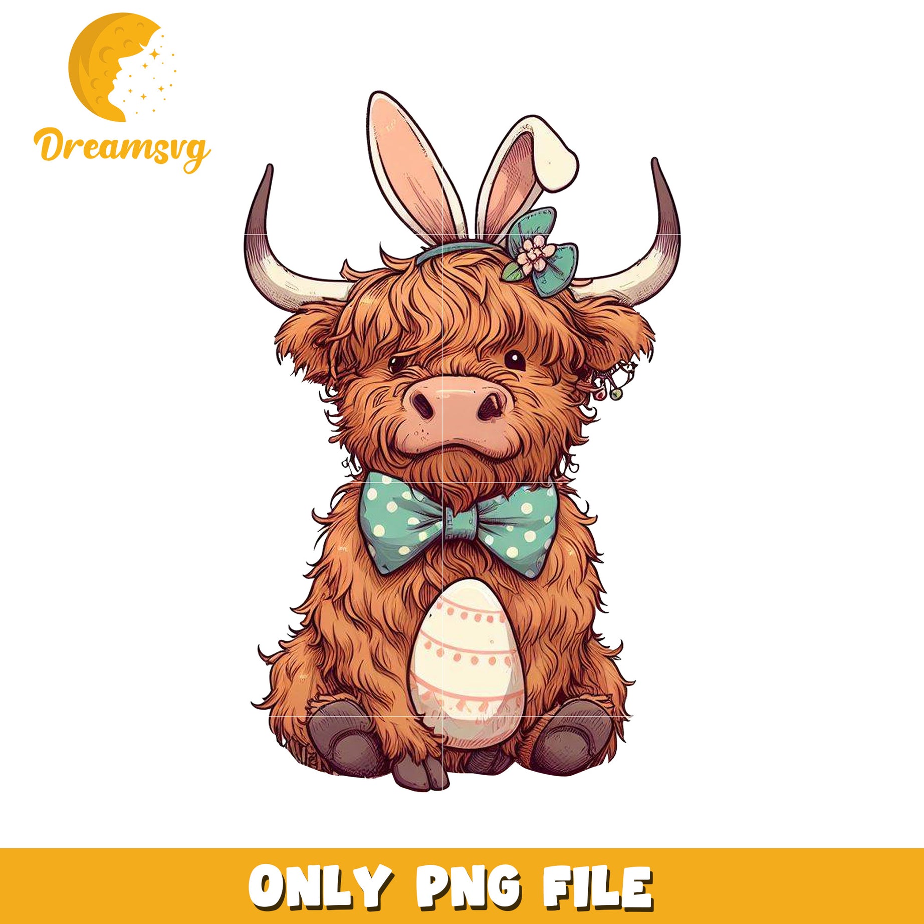 Cute Easter Highland Cow PNG File for Creative Projects