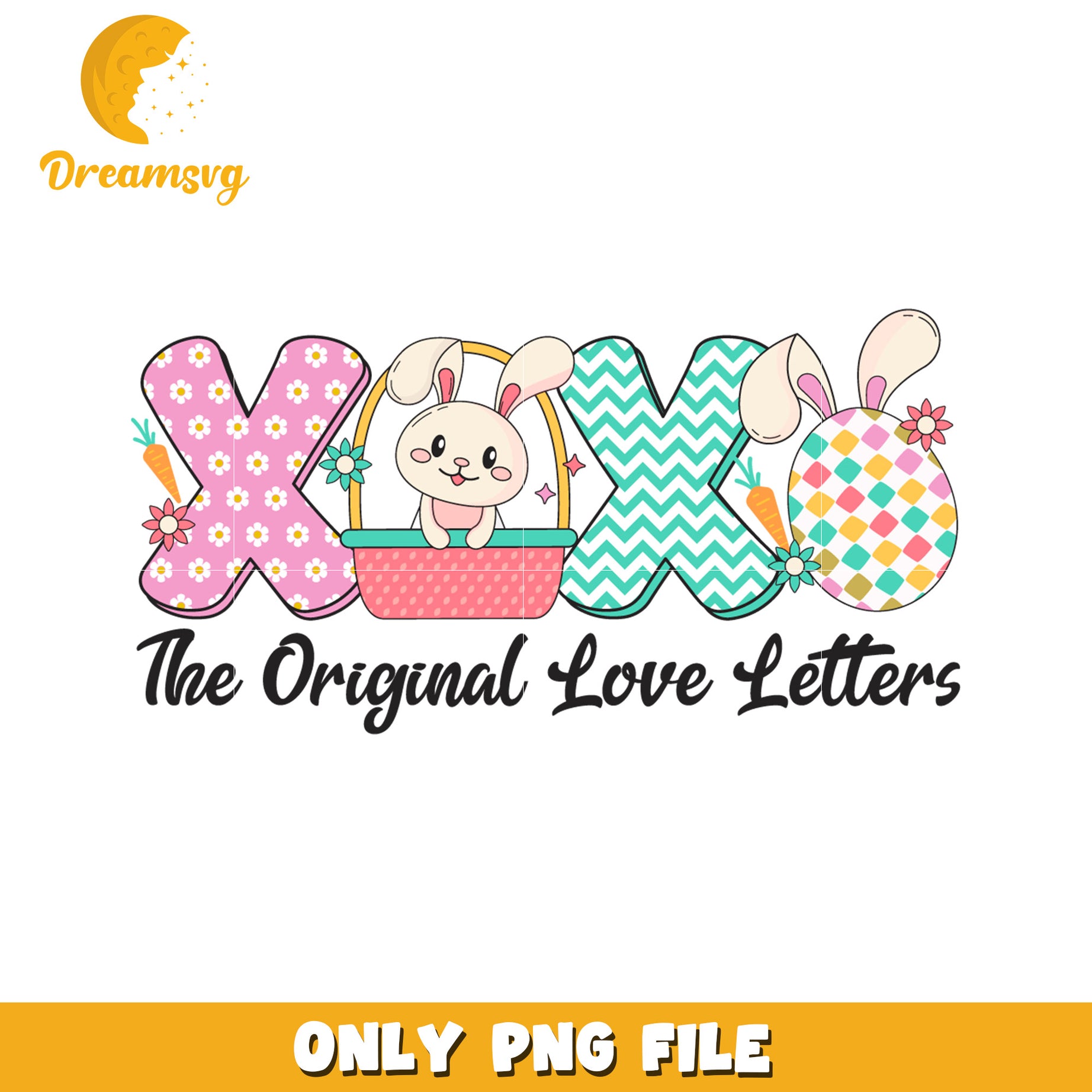 Cute Easter Love Letters Design with XOXO and Bunny PNG