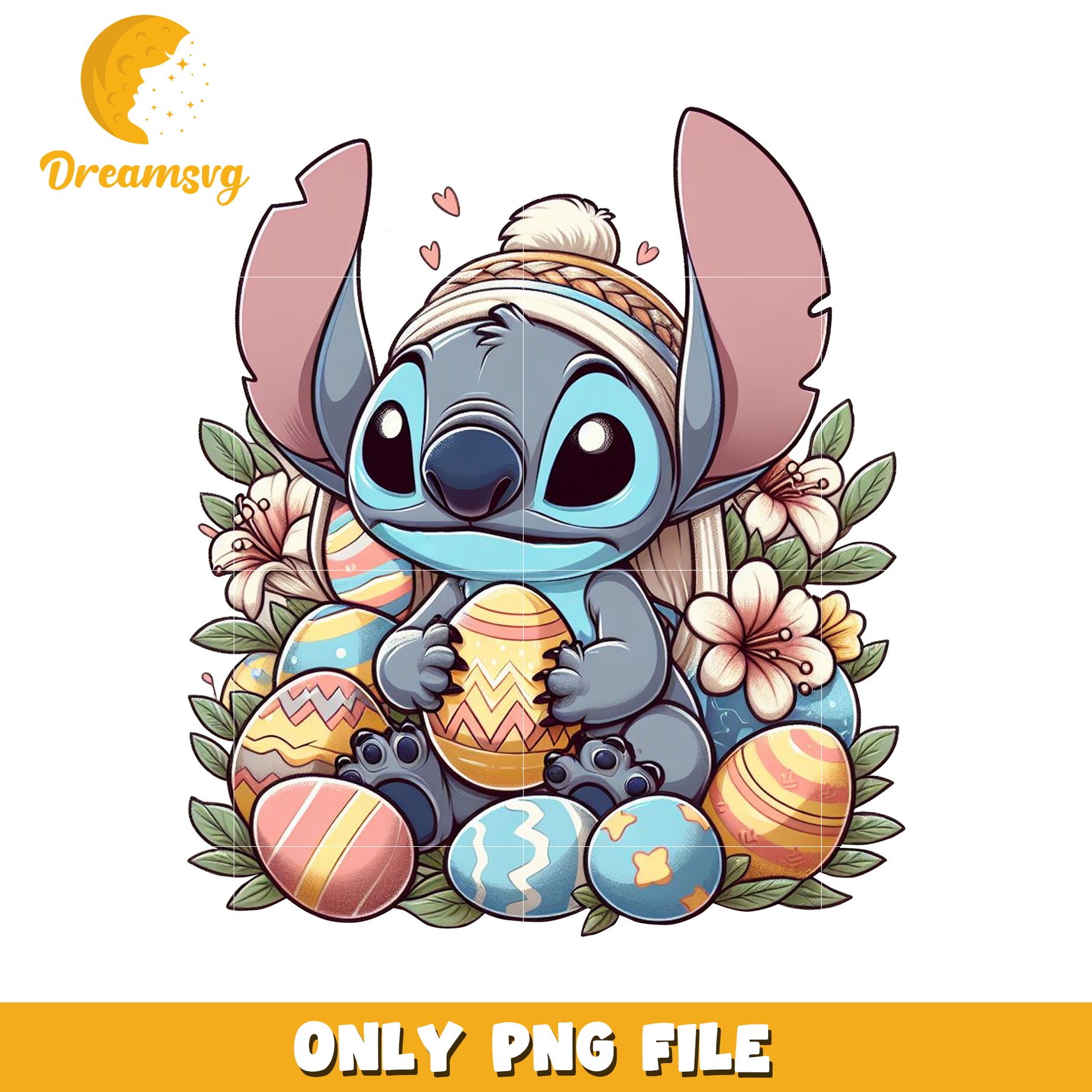 Cute Easter Stitch Character PNG File for Spring Decor