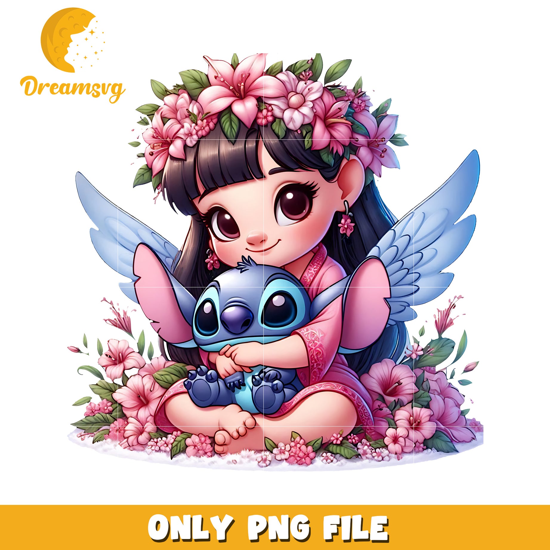 Cute Fantasy Character with Flower Crown PNG File