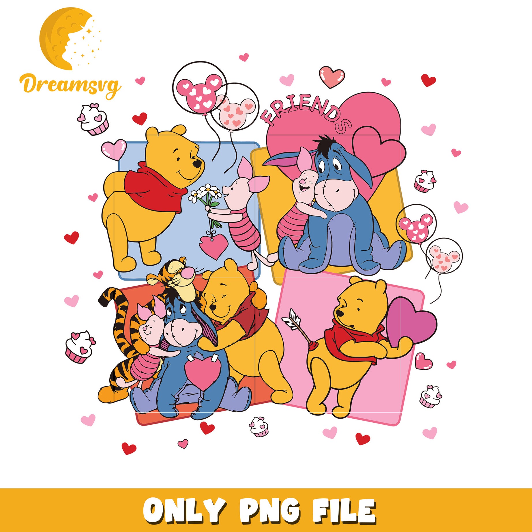 Cute Friends Love Cartoon PNG File for Kids Decor