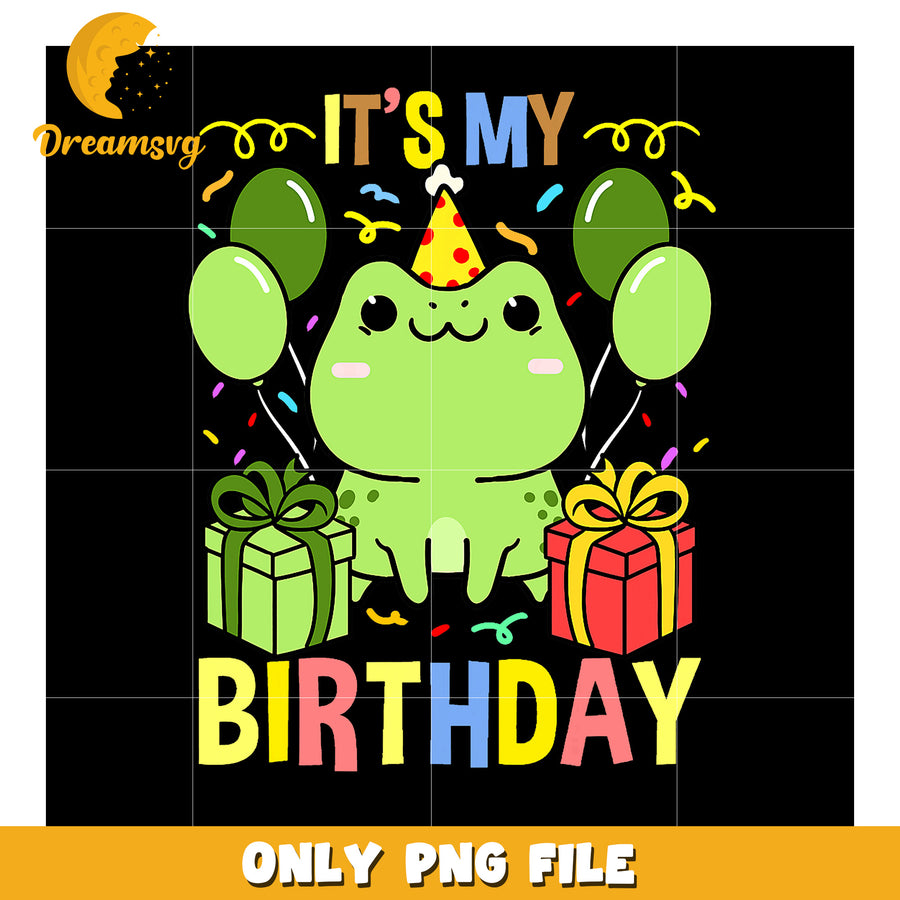 Cute Frog Birthday PNG Design