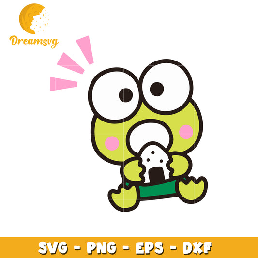 Cute Frog Eating Onigiri SVG PNG EPS DXF