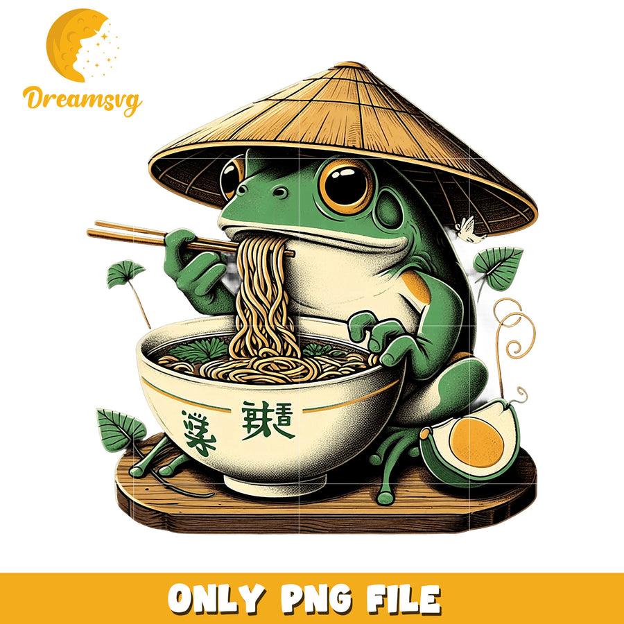 Cute Frog Eating Ramen PNG