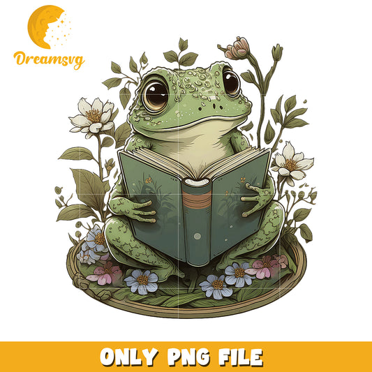 Cute Frog Reading Book PNG Design