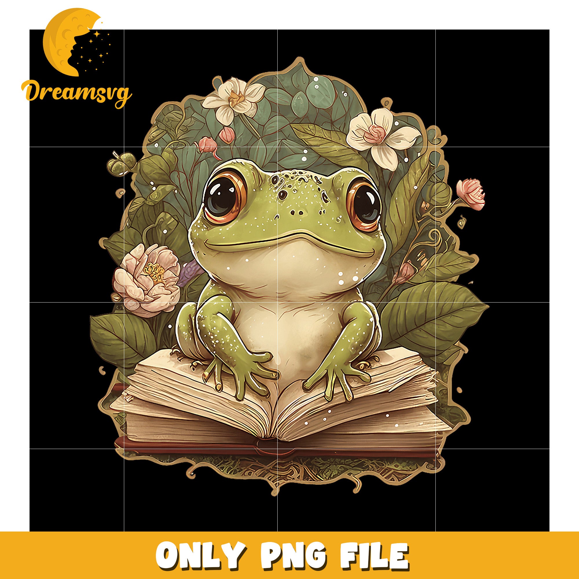 Cute Frog Reading Book PNG Image – DreamSVG Store