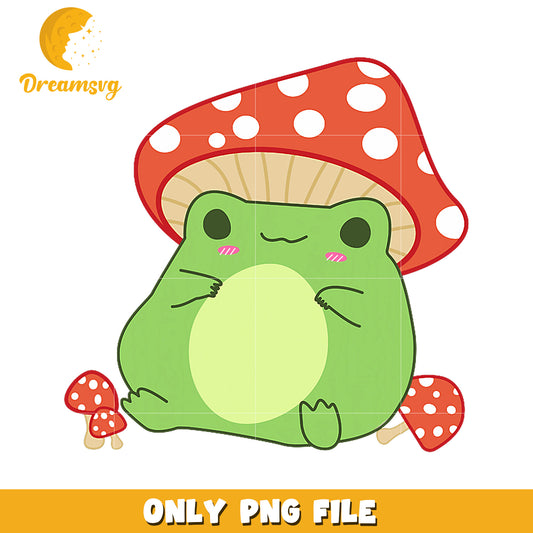 Cute Frog Under Mushroom PNG