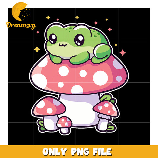 Cute Frog on Mushroom PNG