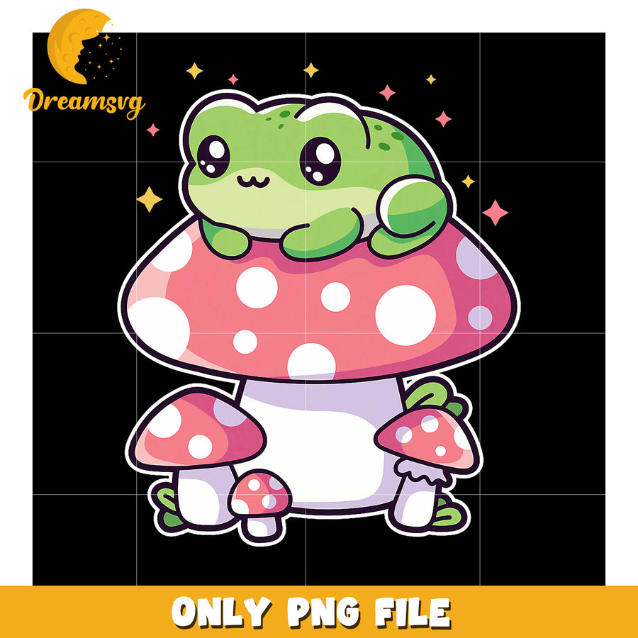 Cute Frog on Mushroom PNG