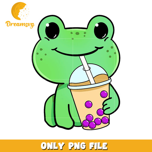 Cute Frog with Boba PNG