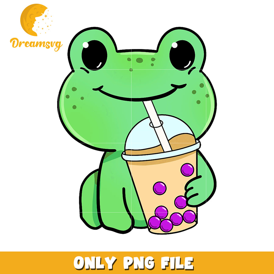 Cute Frog with Boba PNG