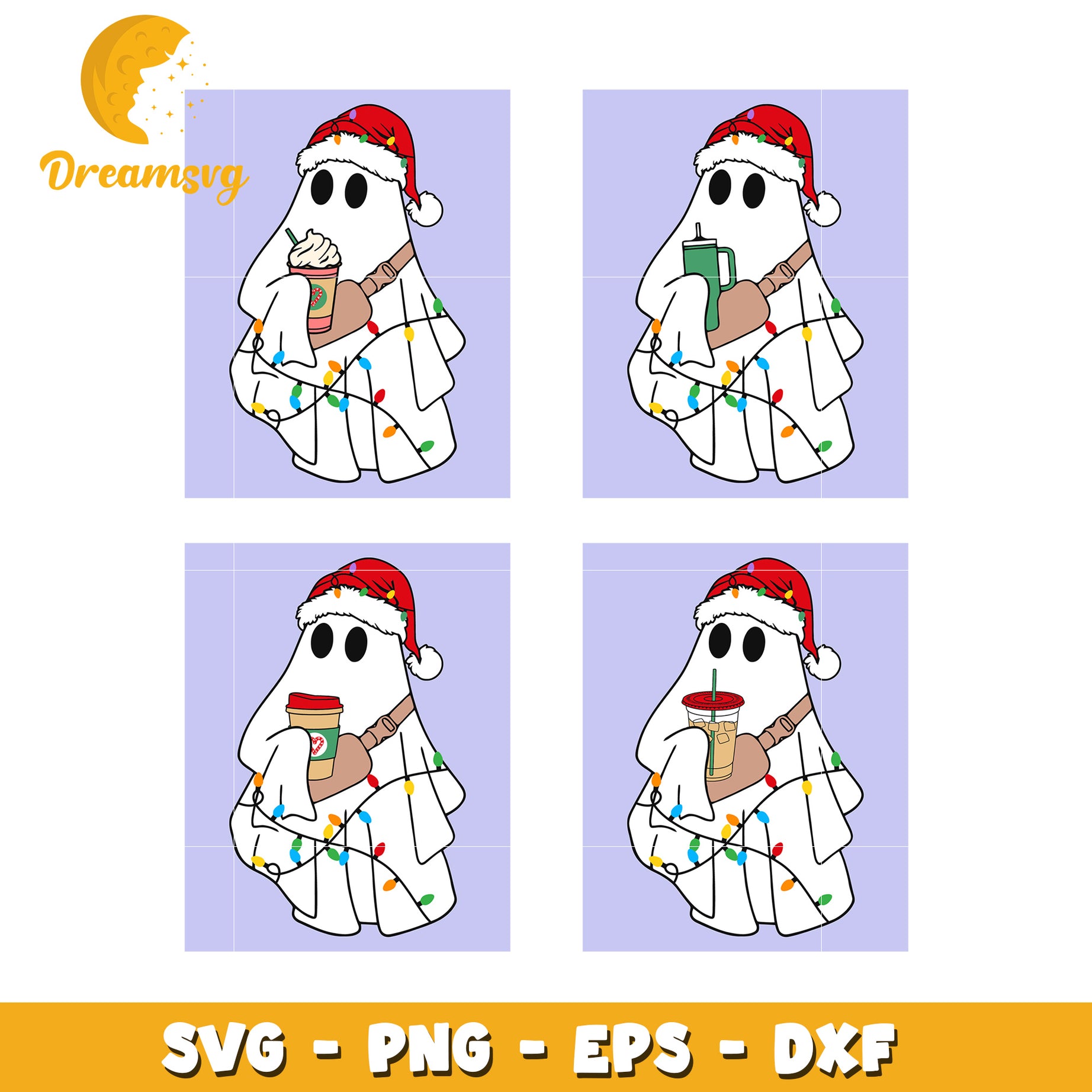 Cute Ghost Christmas SVG Drink Clipart for Holiday Crafts