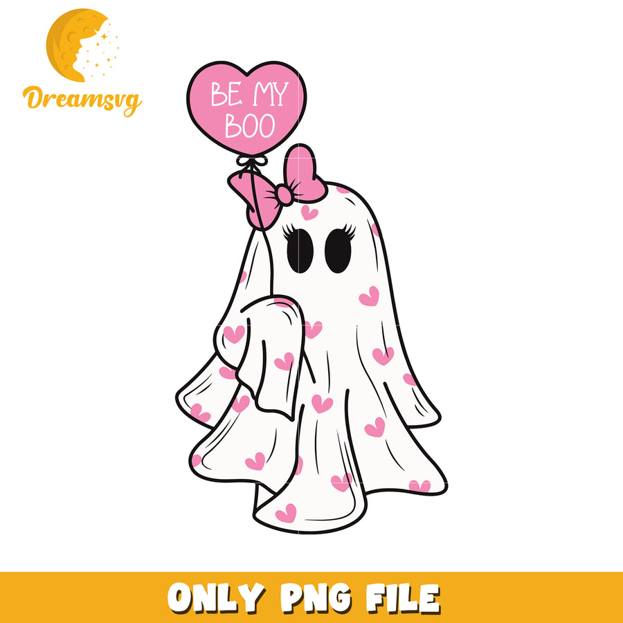 Cute Ghost PNG with Heart Balloon for Halloween Decor