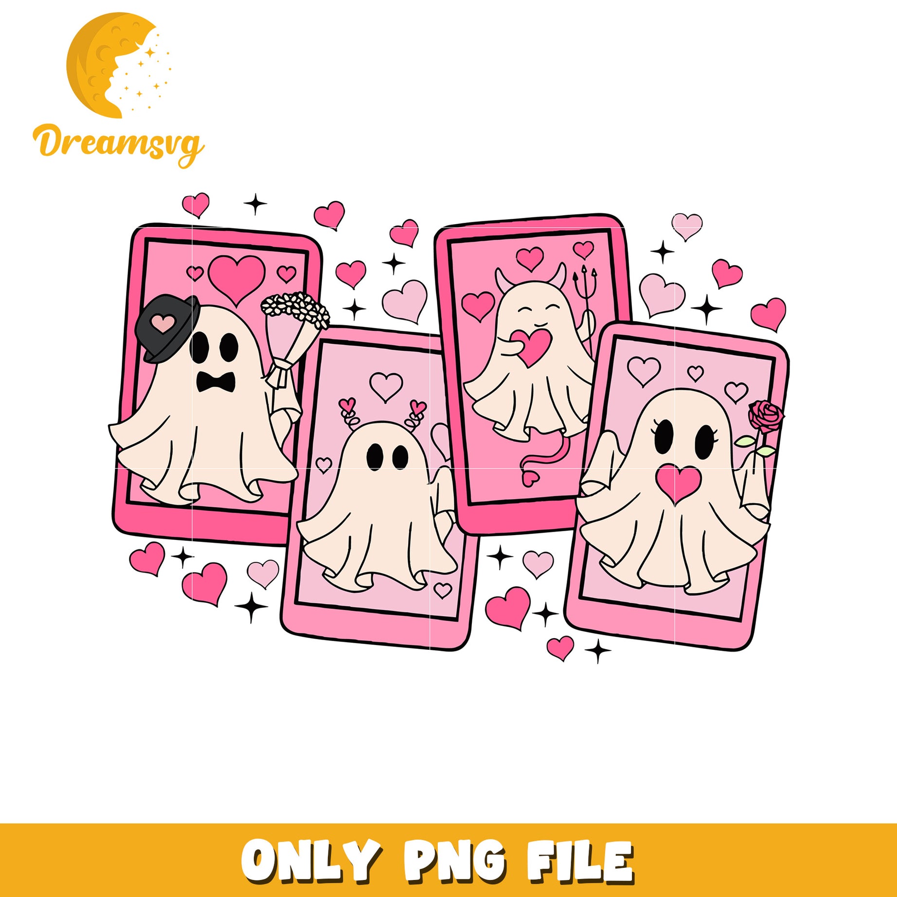 Cute Ghost Valentine PNG Cards