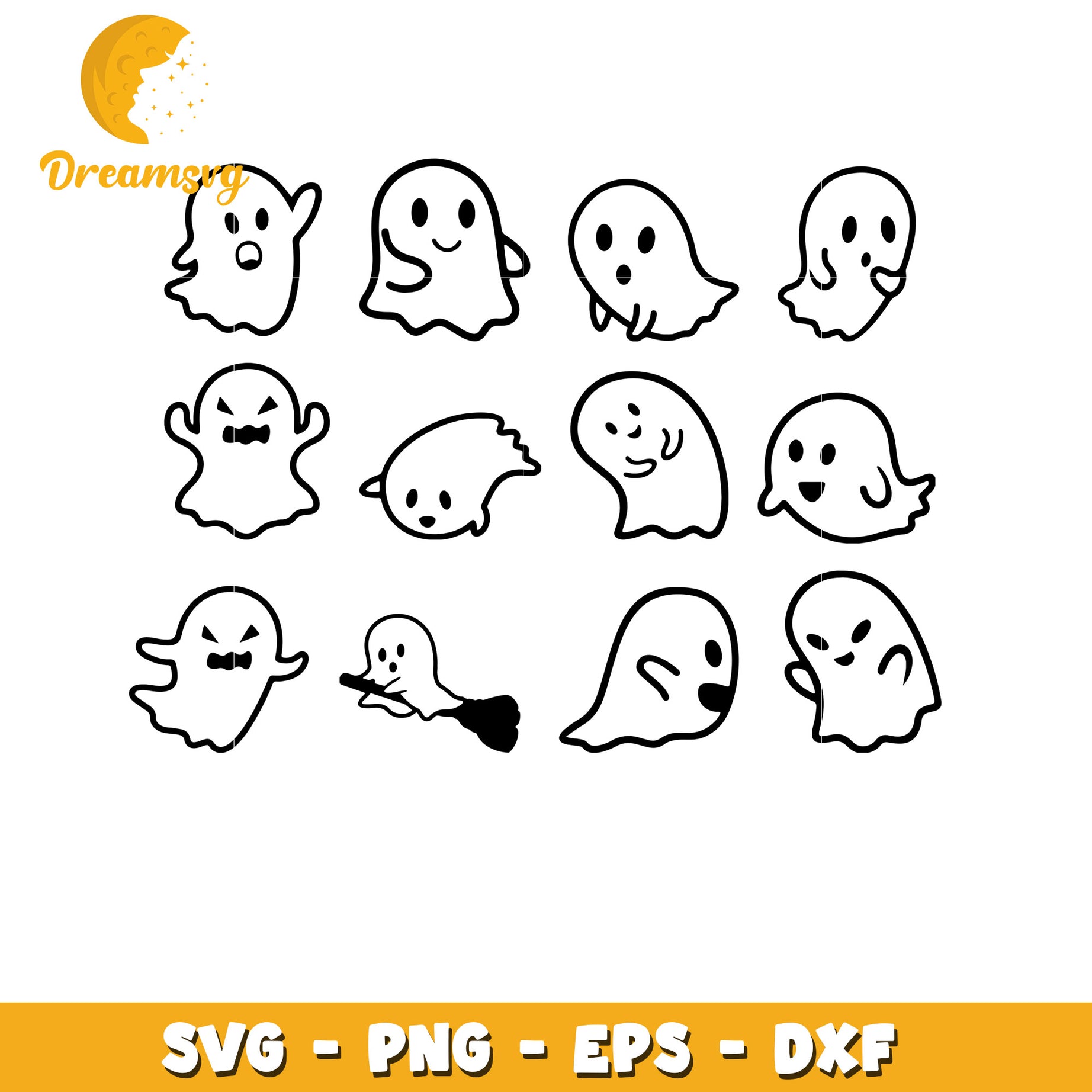 Cute ghost emotions bundle svg, ghost face svg, halloween svg