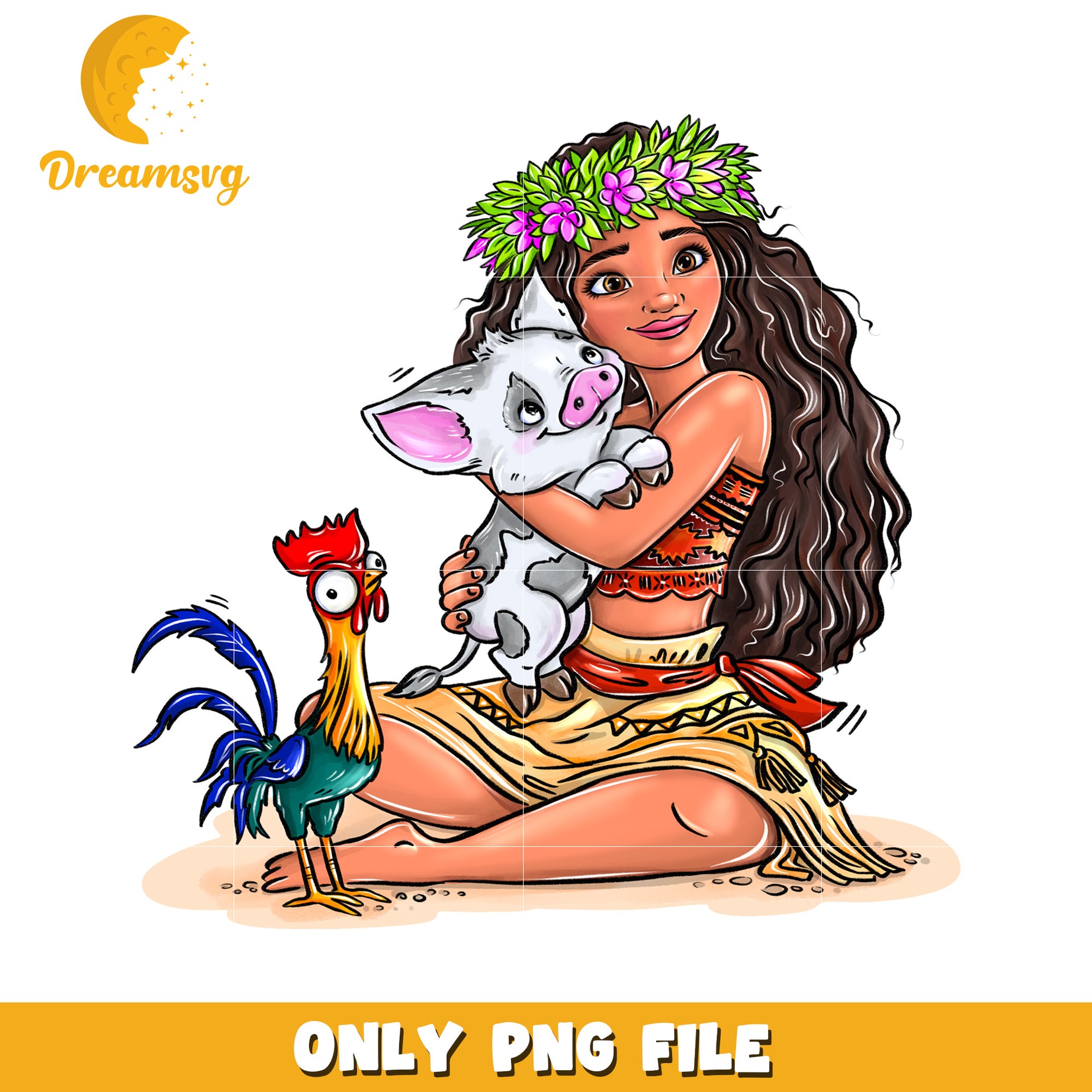 Cute Girl with Pig and Rooster PNG File for Download