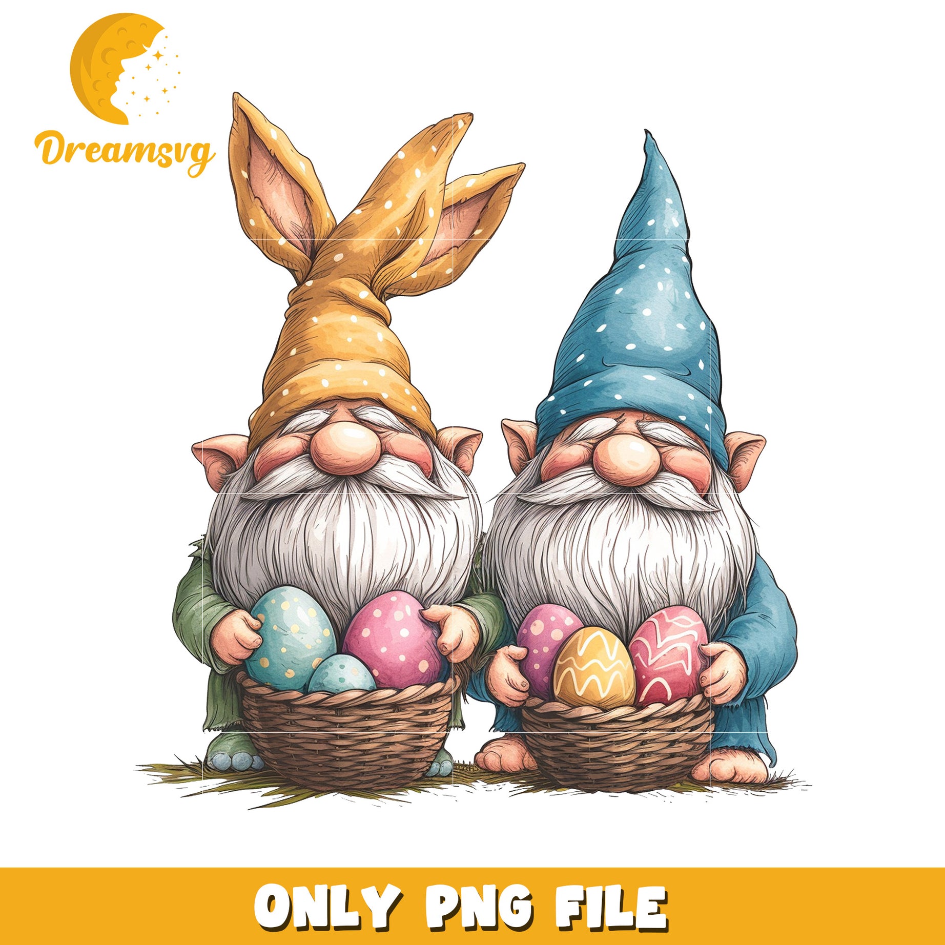 Cute Gnomes with Easter Eggs PNG File for Crafts and Decor