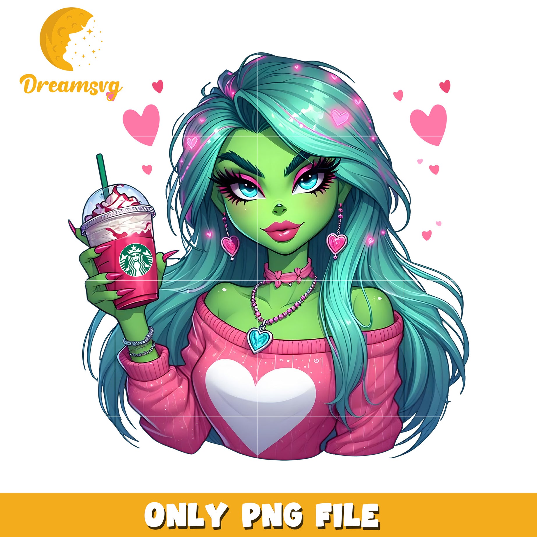 Cute Green Girl PNG Valentines Day