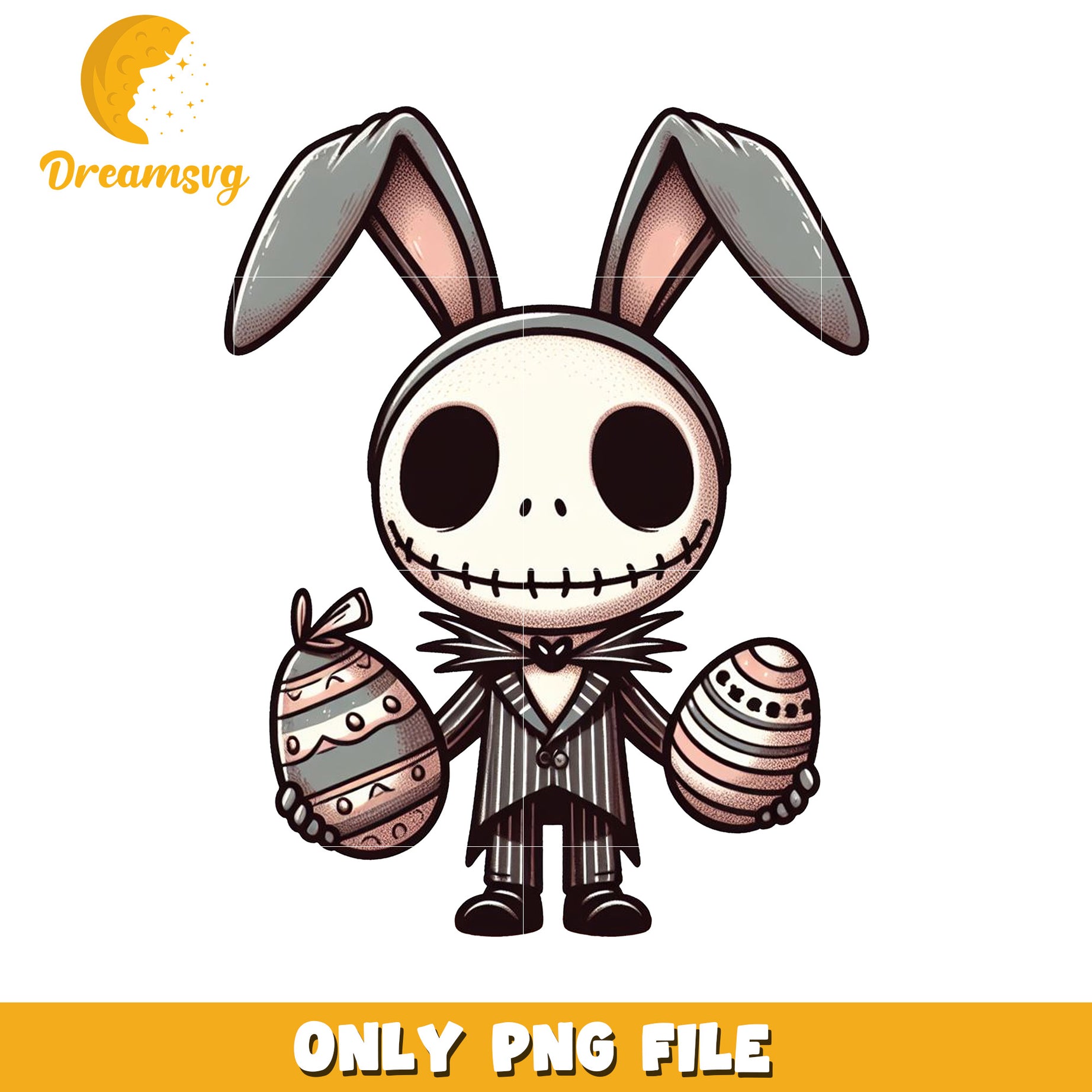 Cute Halloween Bunny Character Holding Easter Eggs PNG File