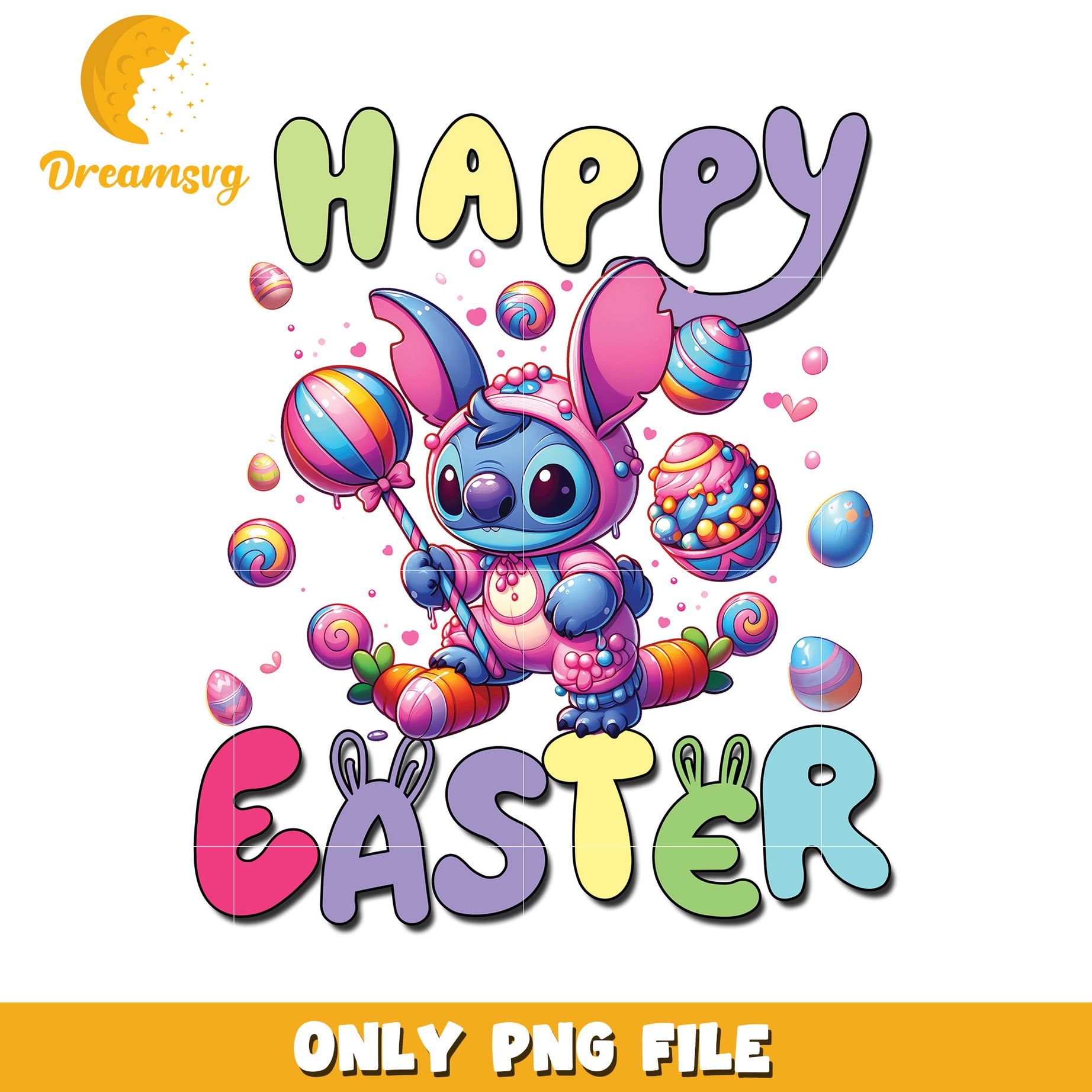 Cute Happy Easter Bunny Graphic Colorful PNG Design