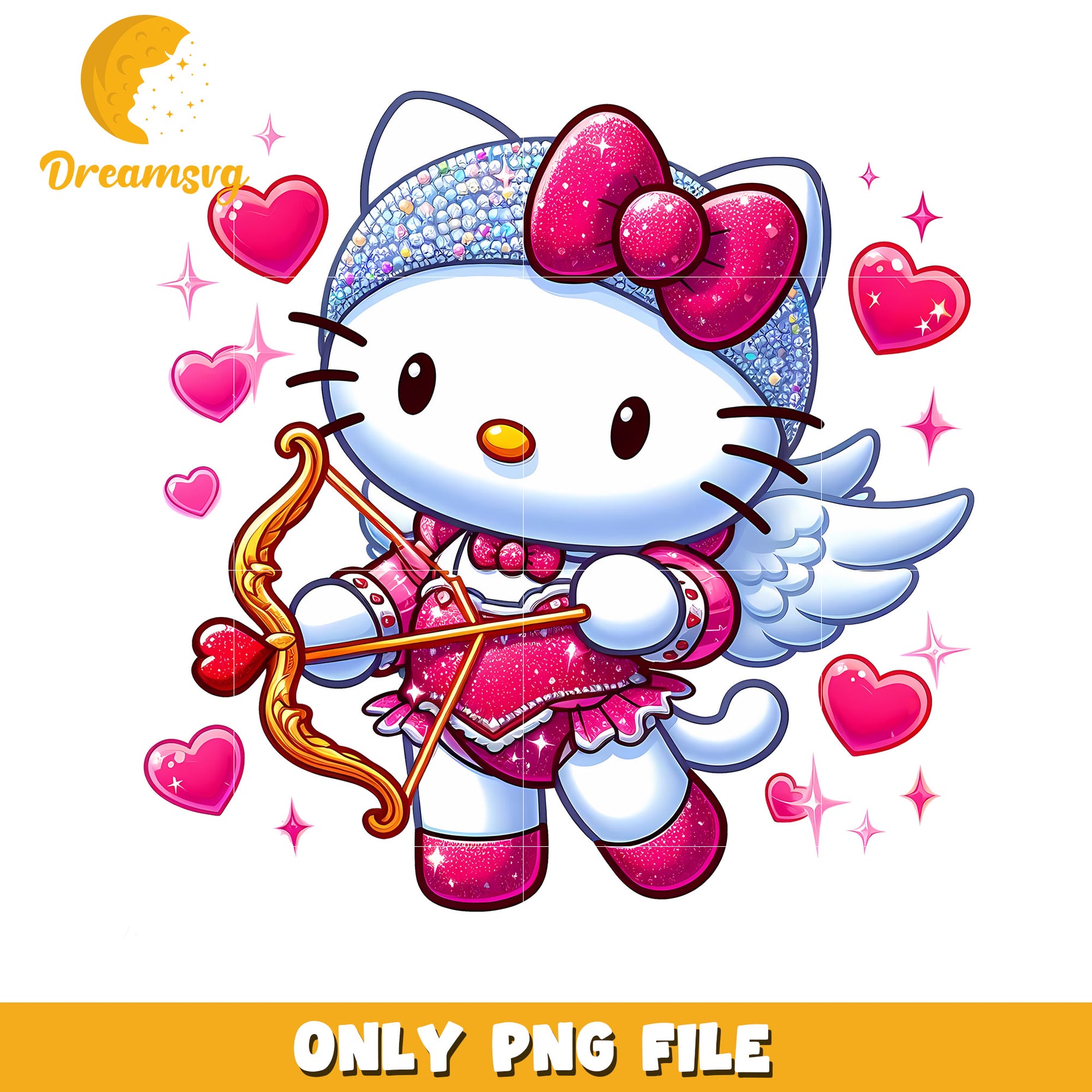 Cute Hello Kitty Angel PNG File with Hearts and Bow Design