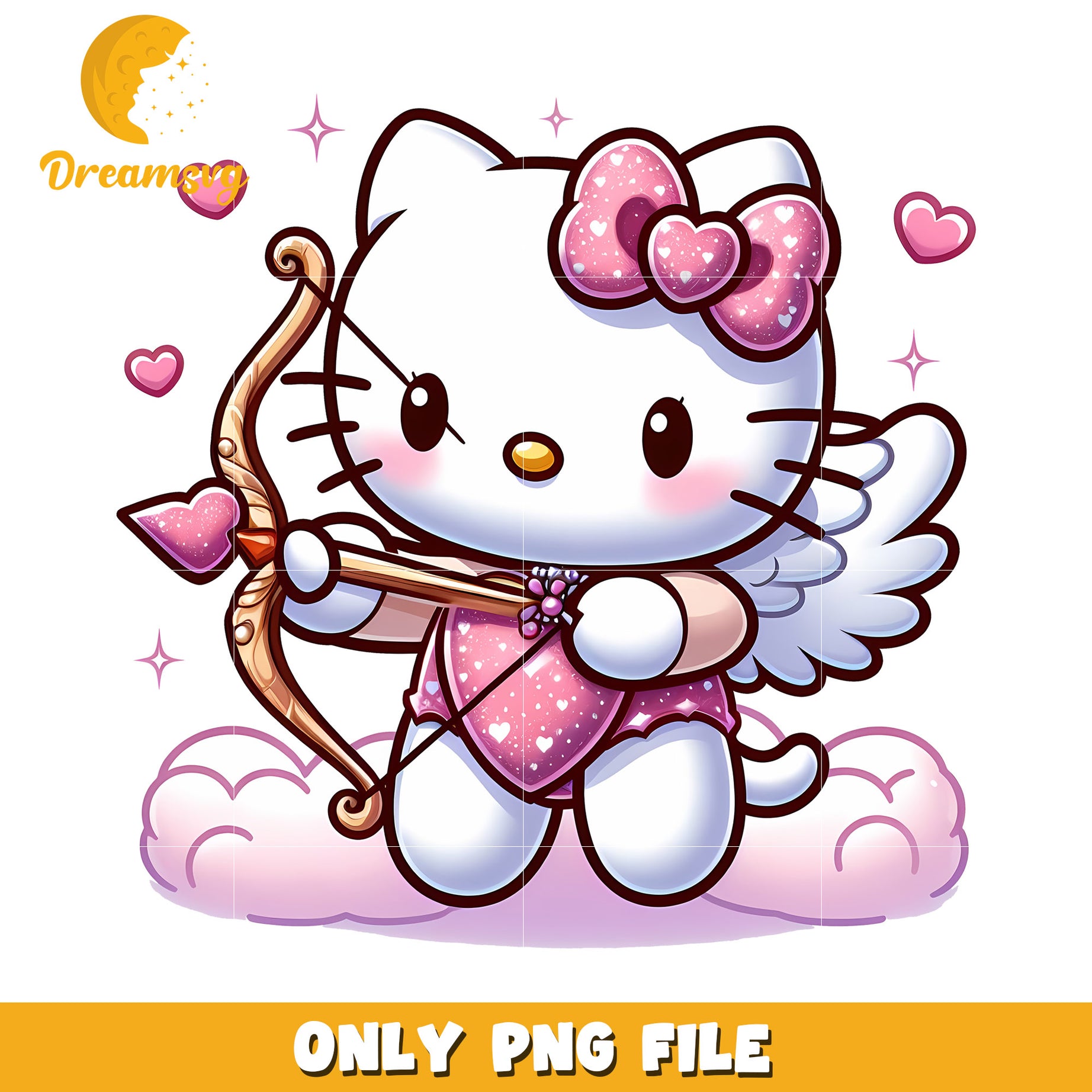 Cute Hello Kitty Angel PNG with Bow and Heart Design Download