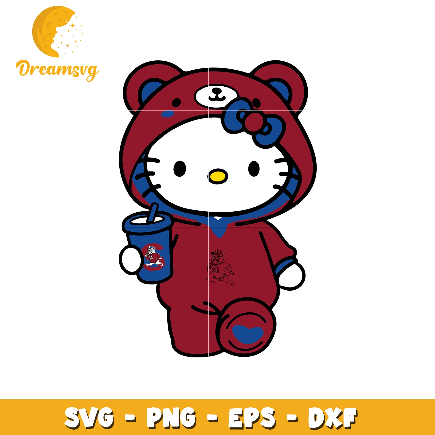 Cute Hello Kitty Bear Hooded SVG Design for Kids