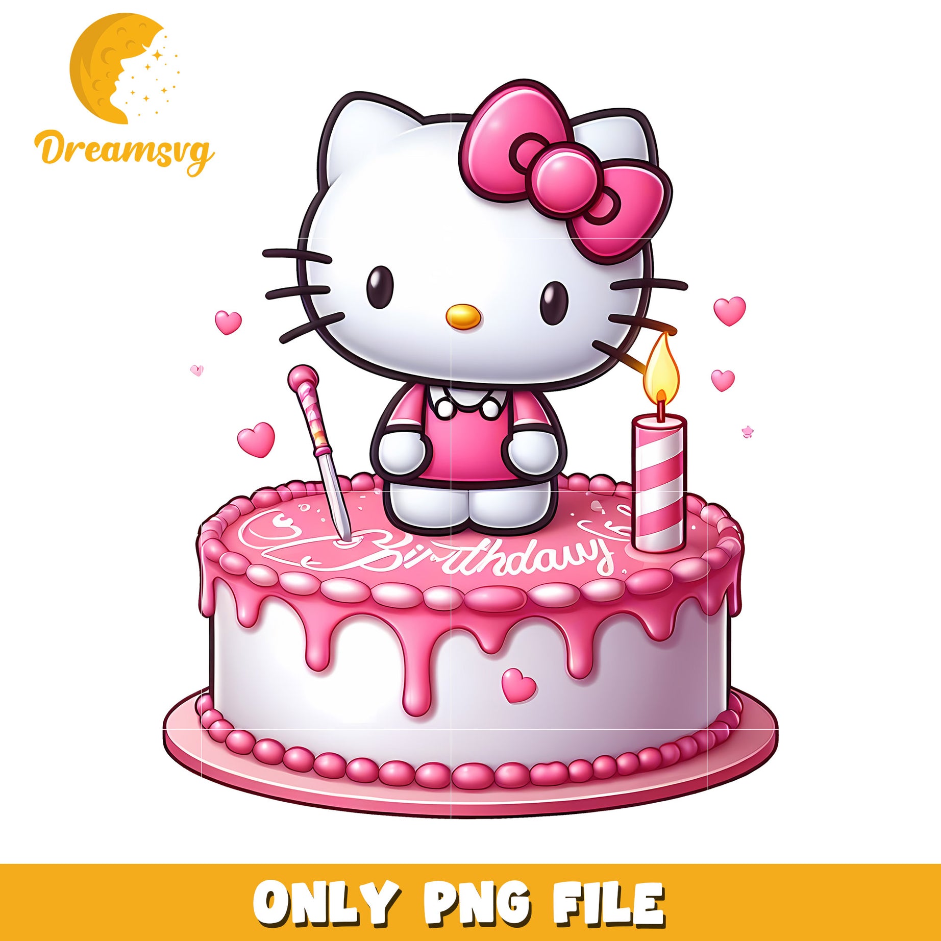 Cute Hello Kitty Birthday Cake PNG File for Celebrations