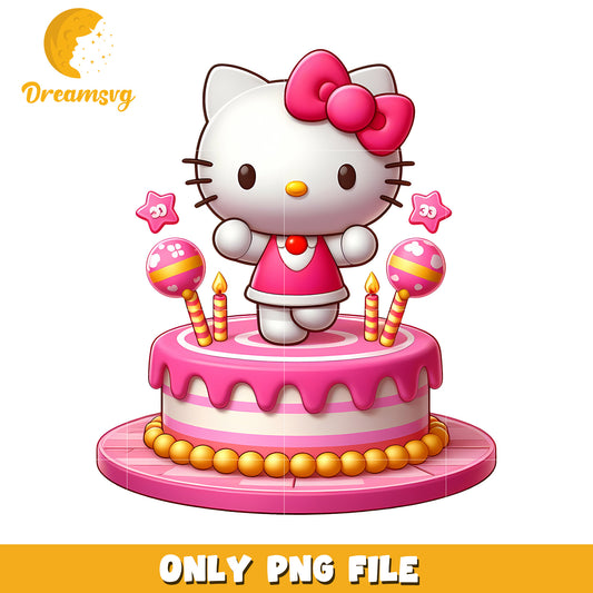 Cute Hello Kitty Birthday Cake PNG File for Party Decor