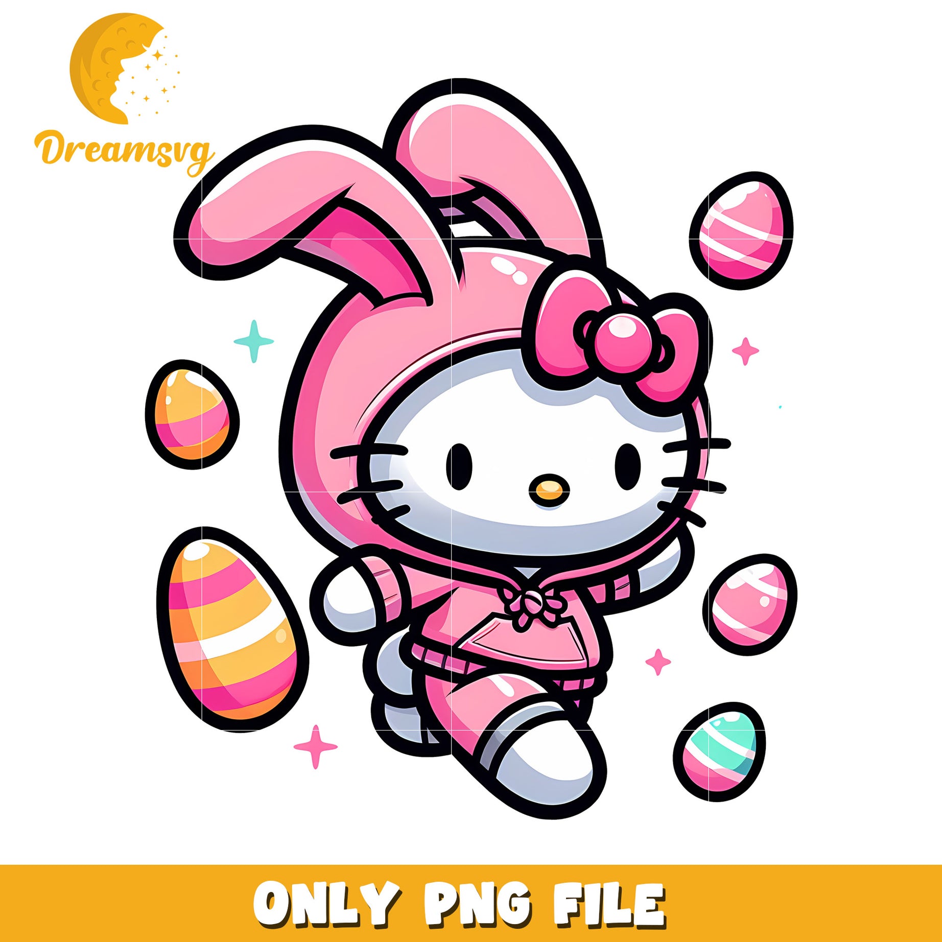 Cute Hello Kitty Bunny Character PNG for Easter Celebrations