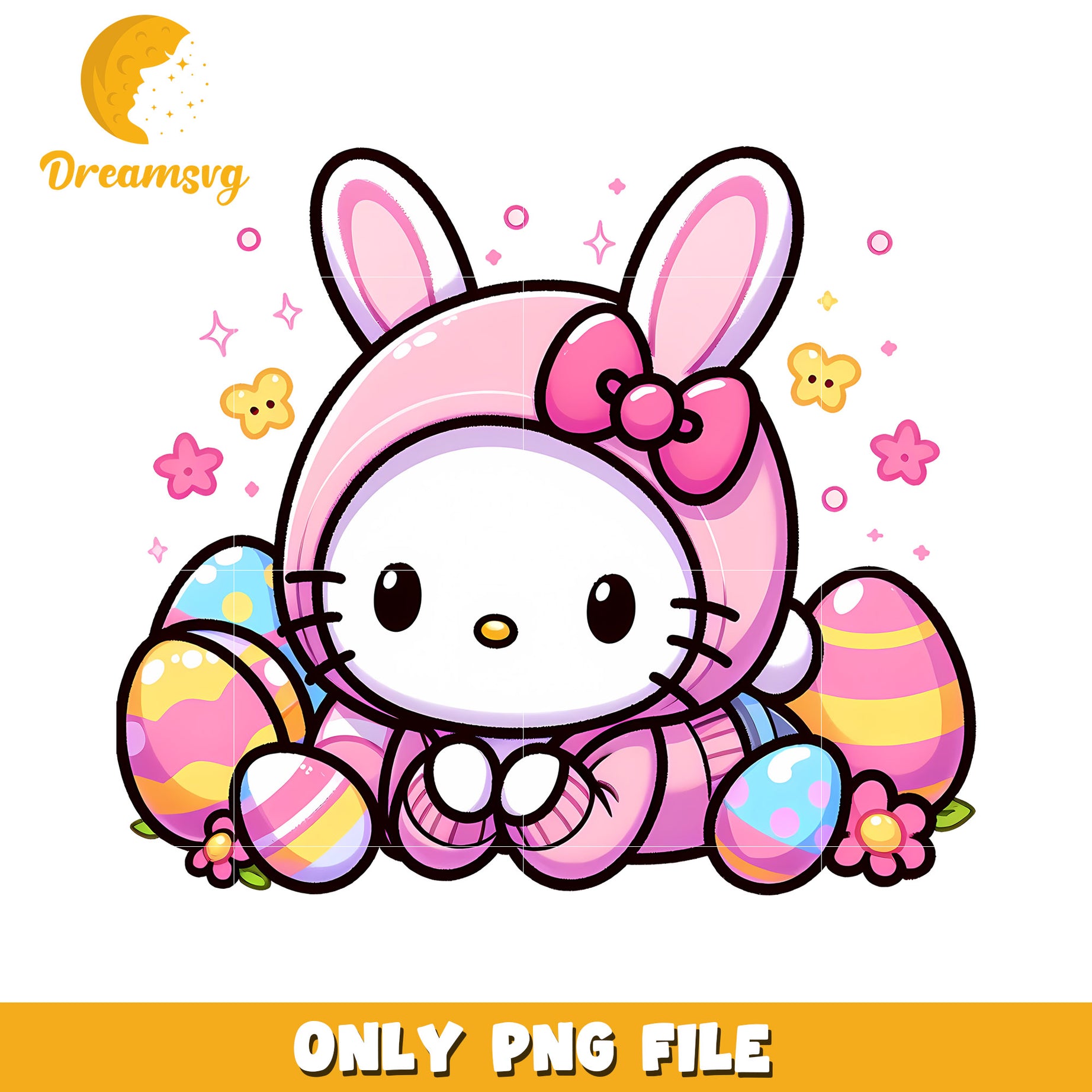 Cute Hello Kitty Bunny with Easter Eggs PNG File Download