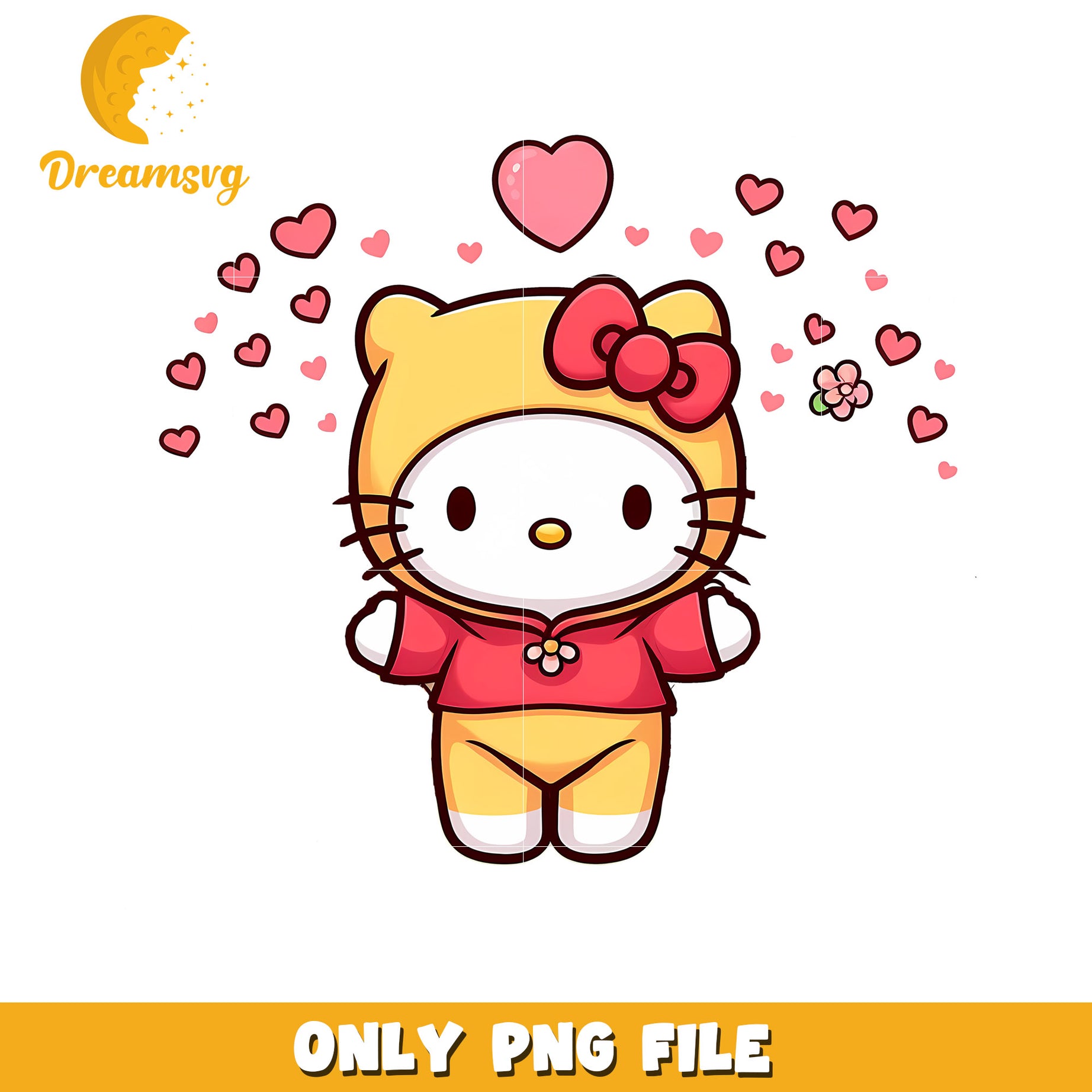 Cute Hello Kitty Character in Love with Hearts PNG File