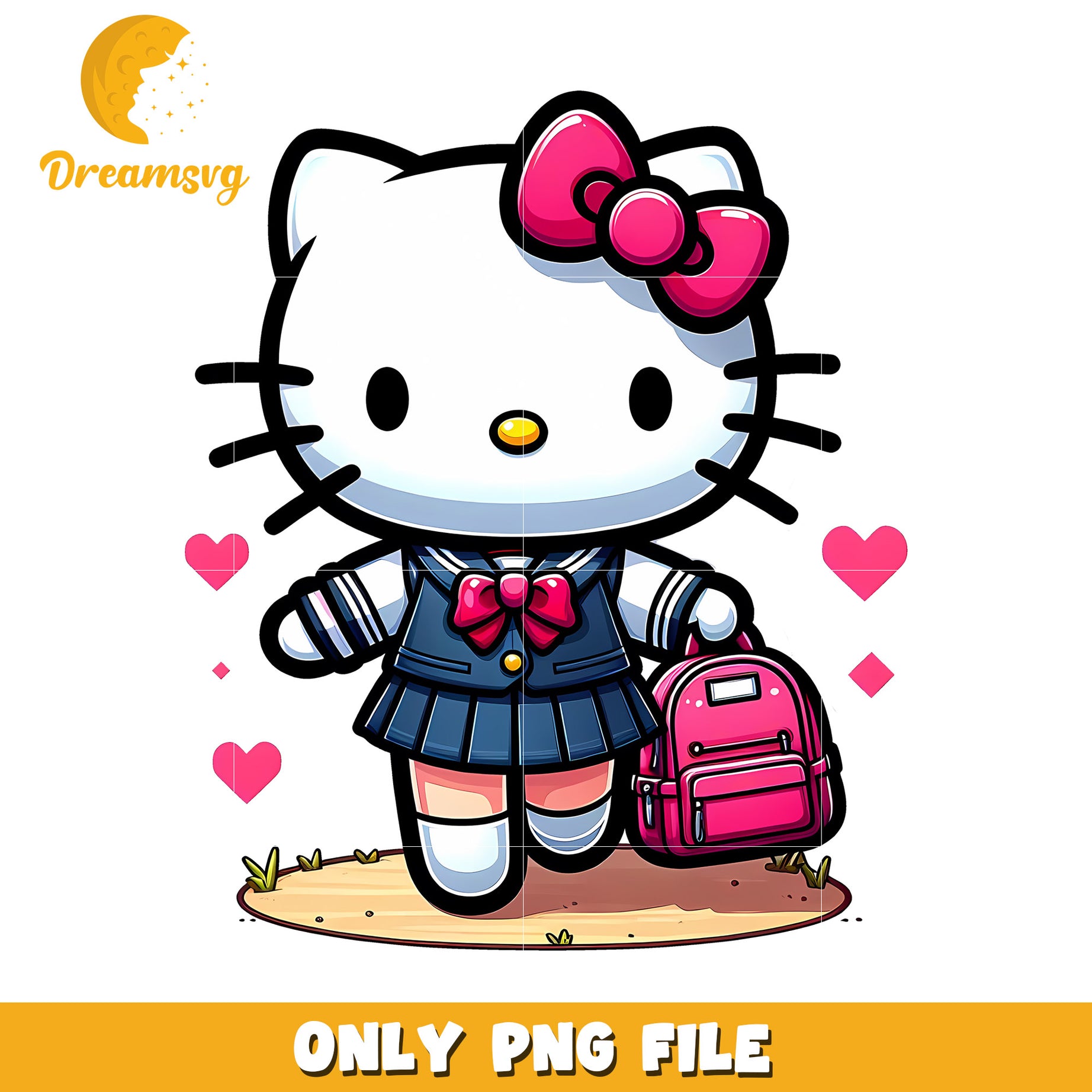 Cute Hello Kitty Character with Backpack PNG File Download