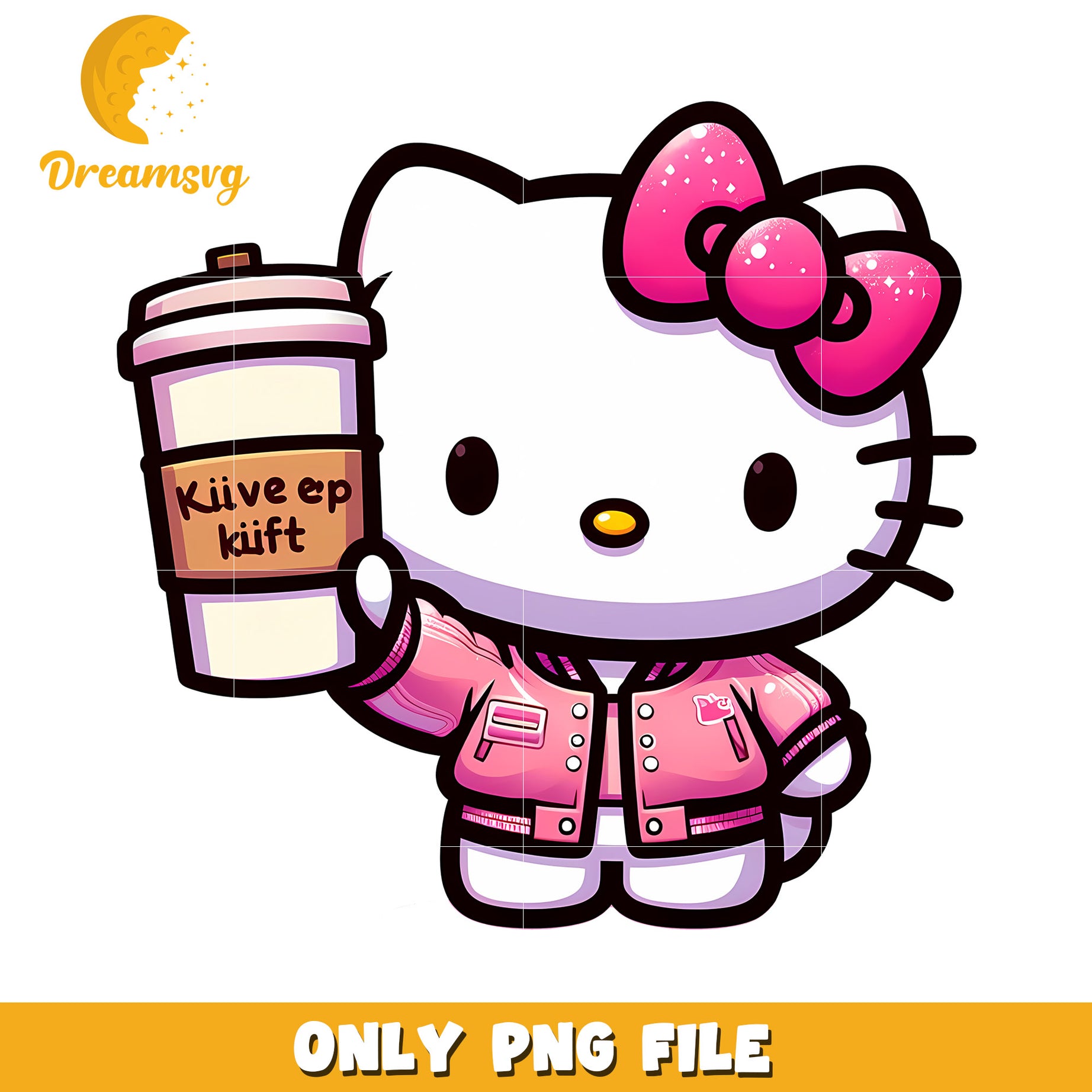 Cute Hello Kitty Character with Coffee PNG File Download