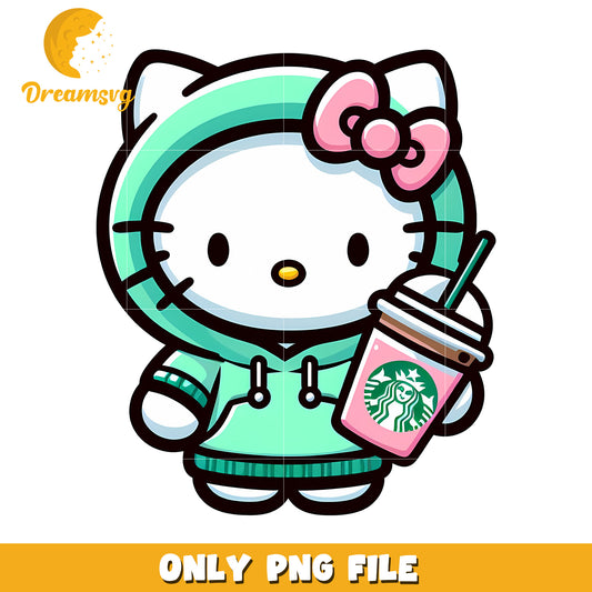 Cute Hello Kitty Character with Starbucks Drink PNG File Design