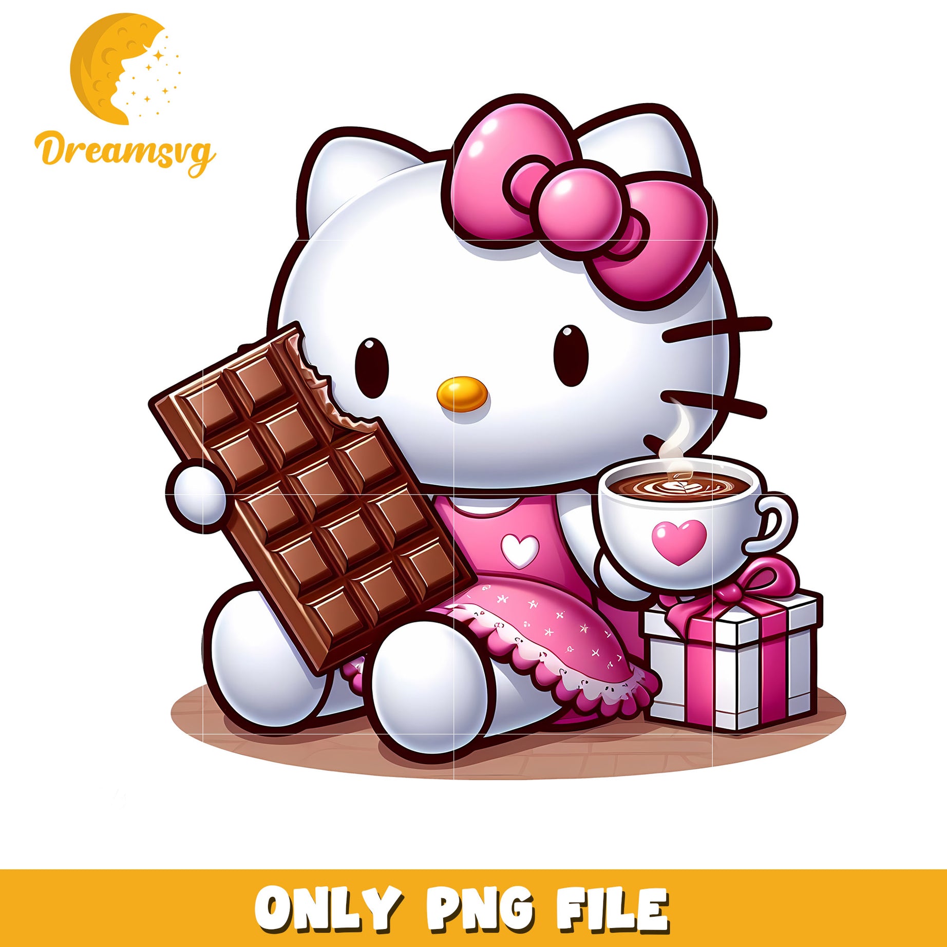 Cute Hello Kitty Chocolate PNG File with Coffee and Gift Box