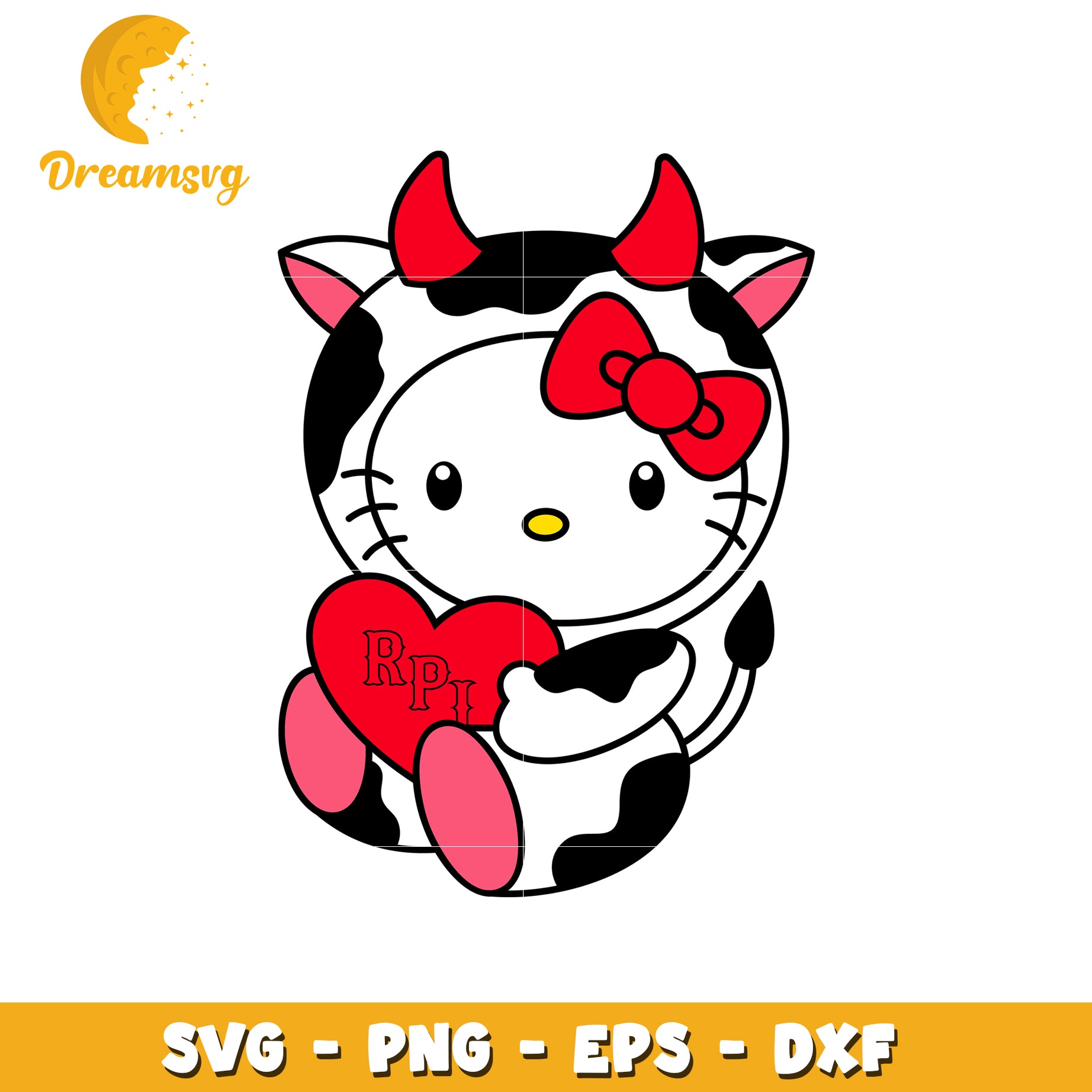Cute Hello Kitty Cow SVG Design with Heart Love