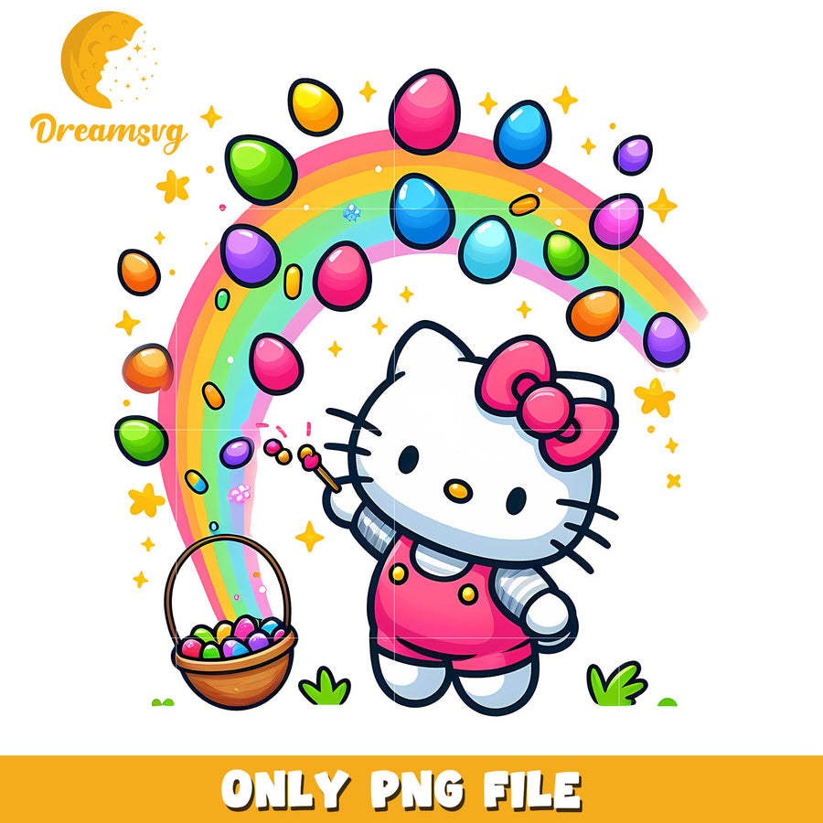 Cute Hello Kitty Easter PNG File with Rainbow and Eggs Design