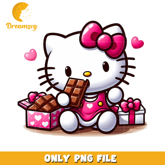Cute Hello Kitty Eating Chocolate PNG File for Downloadable Fun