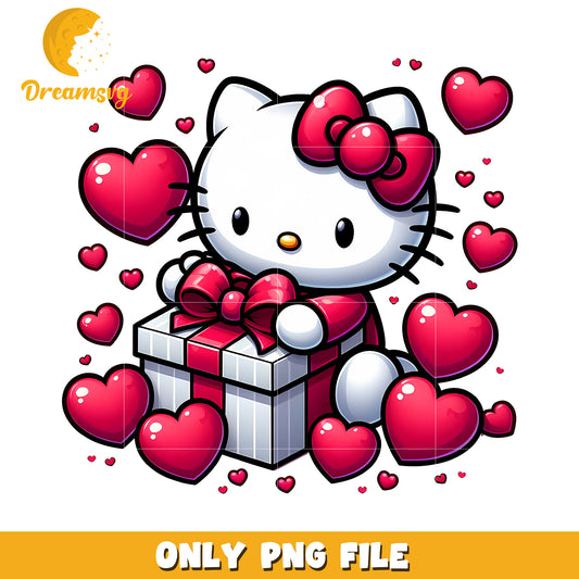 Cute Hello Kitty Gift Box with Hearts PNG File Download