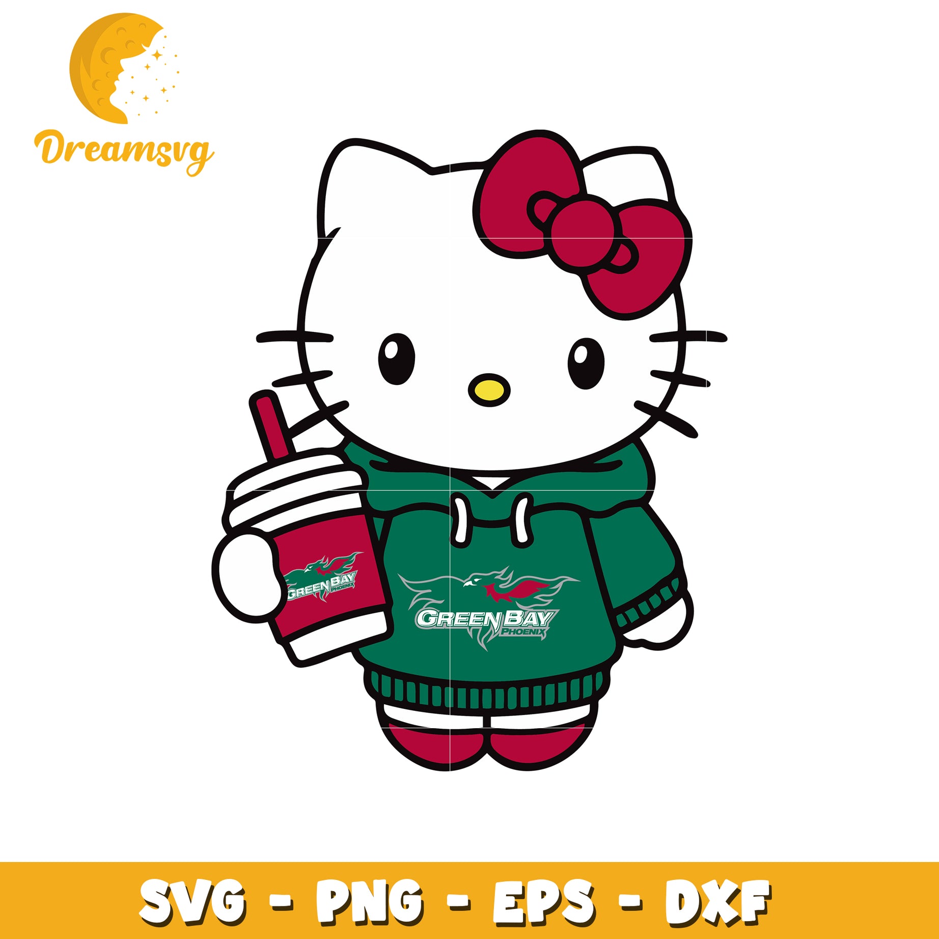 Cute Hello Kitty Green Bay SVG Graphic Design File