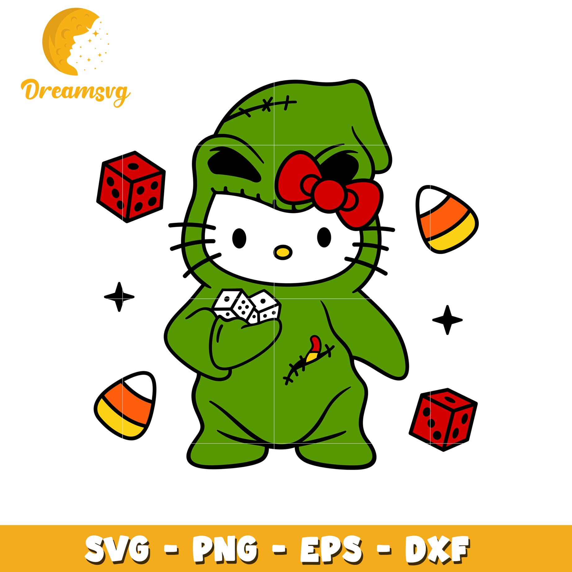 Cute Hello Kitty Halloween SVG Design with Dice and Candy