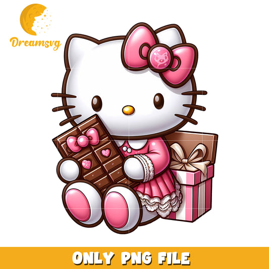 Cute Hello Kitty Holding Chocolate PNG for Downloadable Art