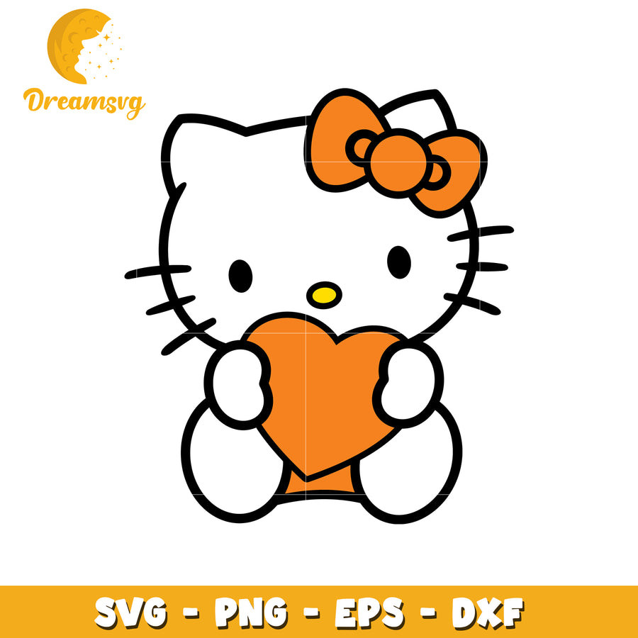Cute Hello Kitty Holding Heart SVG Design File