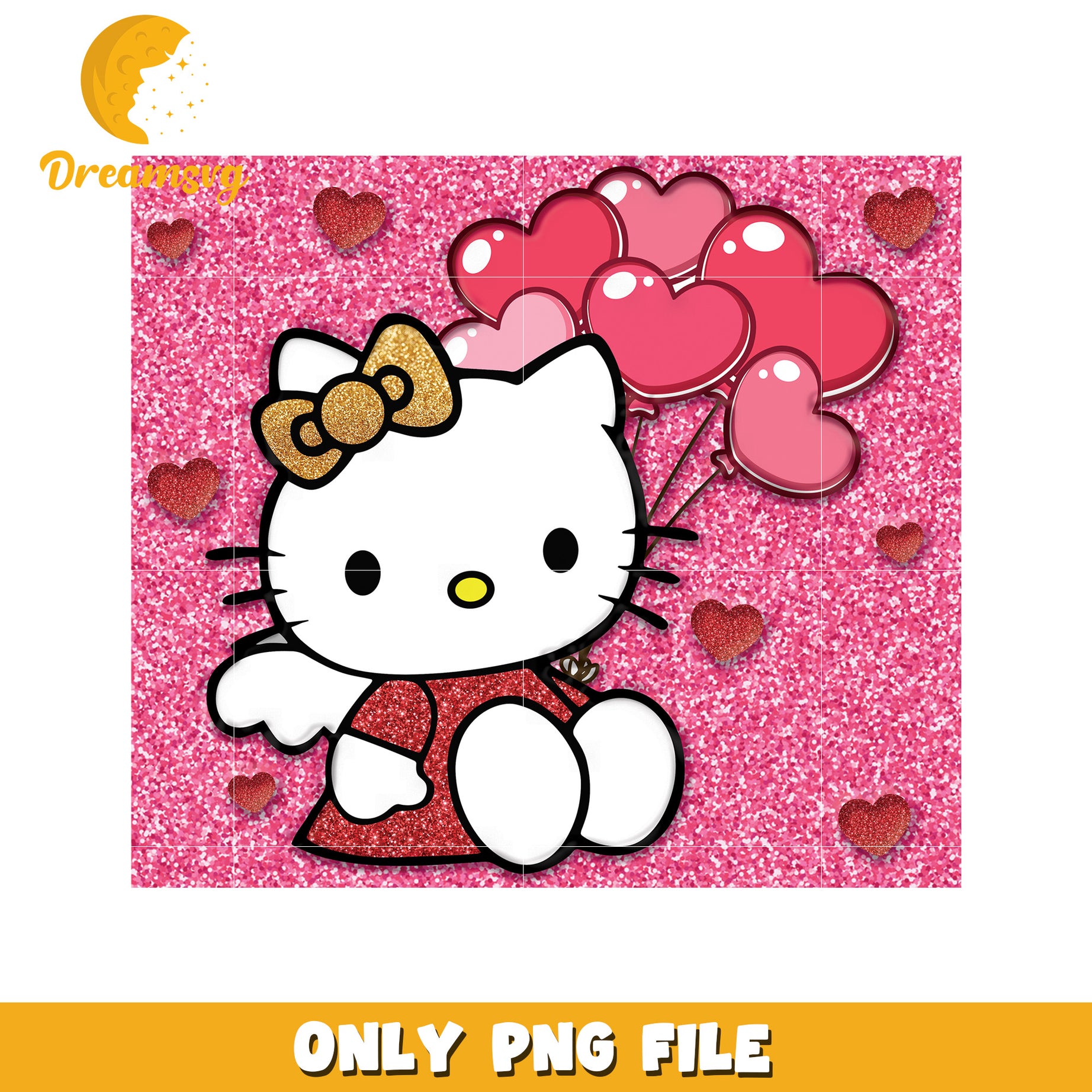 Cute Hello Kitty PNG File with Heart Balloons Design