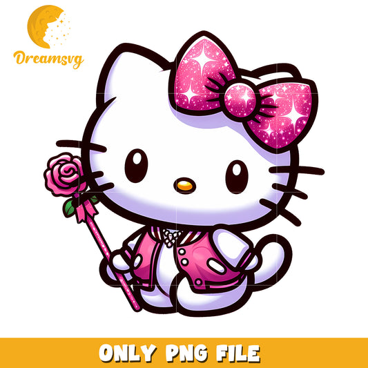 Cute Hello Kitty PNG File with Pink Bow and Rose Design