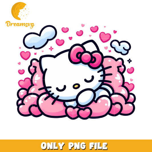 Cute Hello Kitty PNG Sleeping on Clouds