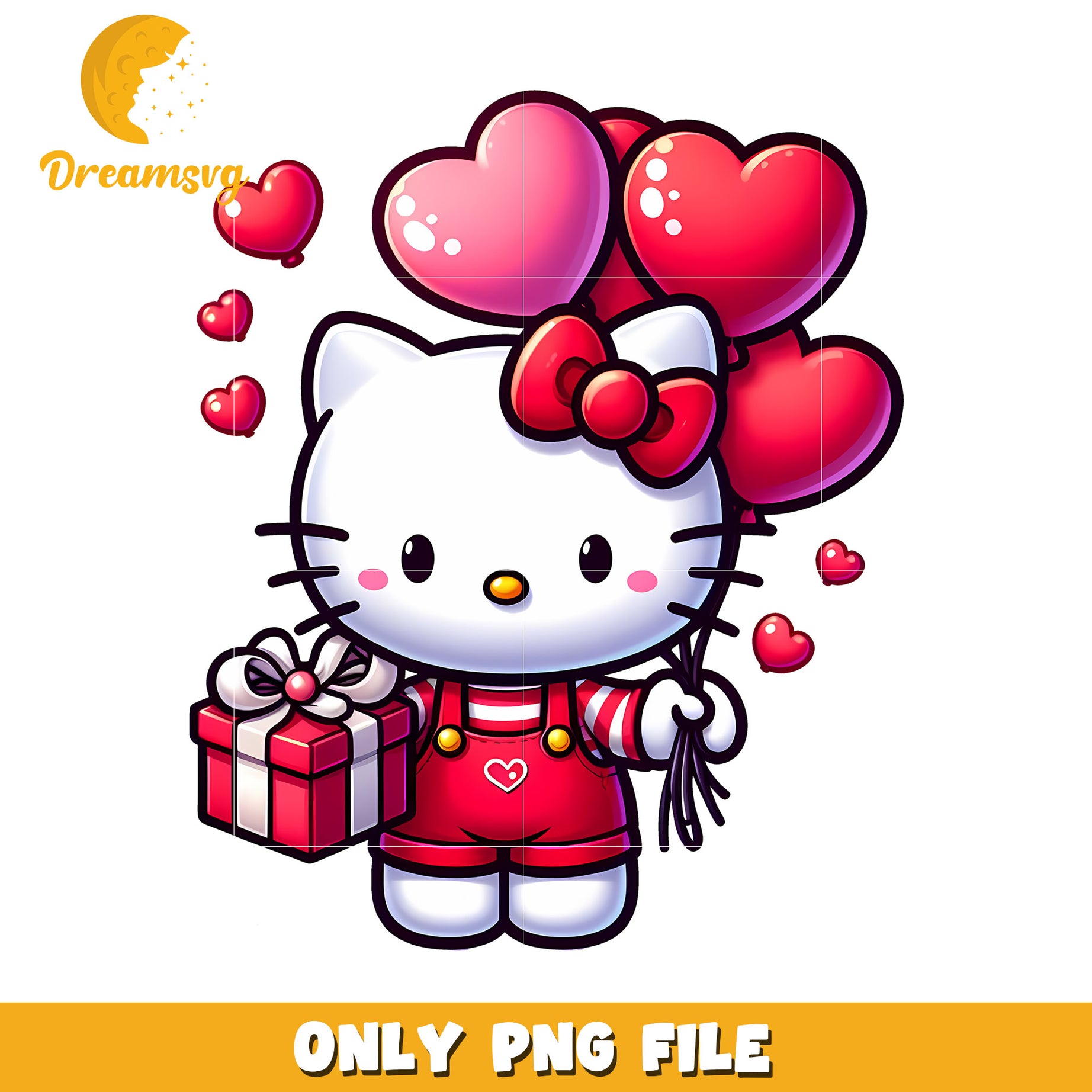 Cute Hello Kitty PNG with Balloons and Gift for Celebrations